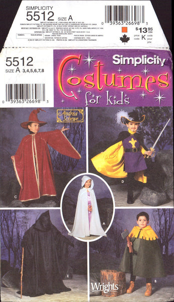 Simplicity 5512 Child's Capes, Tabard and Hats, Sewing Pattern, Size 3-8, PARTIALLY CUT, COMPLETE