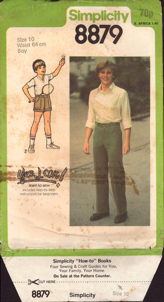 Simplicity 8879 Boys' Pants and Shorts, Sewing Pattern, Size 10, CUT, COMPLETE