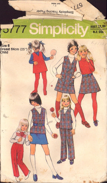 Simplicity 5777 Sewing Pattern, Child's and Girls' Jumper or Top, Skirt and Pants, Sewing Pattern, Size 6, CUT, COMPLETE