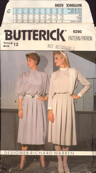 Butterick 6290 Sewing Pattern, Top Skirt, Size 12, CUT, COMPLETE
