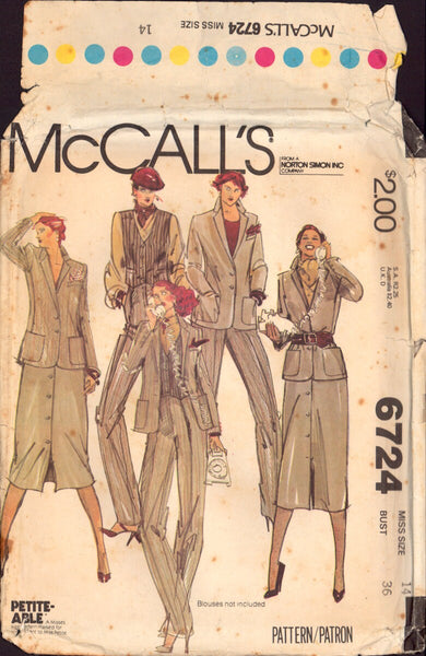 McCall's 6724 Sewing Pattern, Jacket, Vest, Skirt and Pants, Size 14, PARTIALLY CUT, COMPLETE