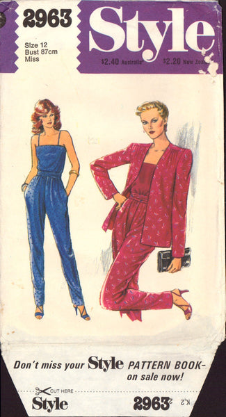 Style 2963, Unlined Jacket, Top and Pants, Sewing Pattern, Size 12, CUT, COMPLETE
