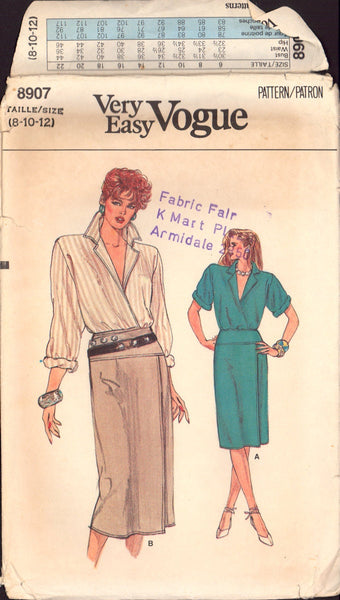 Vogue 8907 Blouse and Skirt, Sewing Pattern, Size 8-10-12, Uncut, Factory Folded OR Cut, Complete