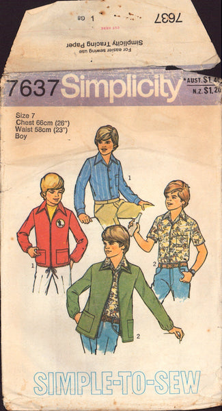Simplicity 7637 Boys' Unlined Jacket and Shirt, Sewing Pattern, Size 7, CUT, COMPLETE