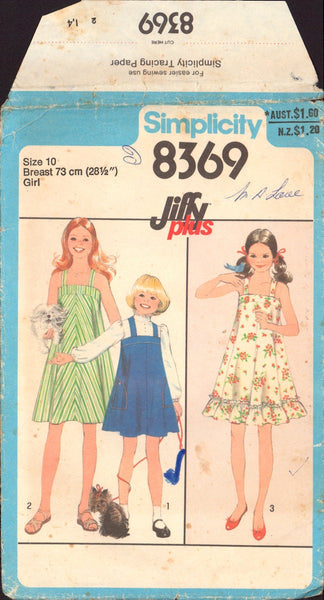 Simplicity 8369 Girls' Jiffy Plus Dress or Jumper, Sewing Pattern, Size 10, CUT, COMPLETE
