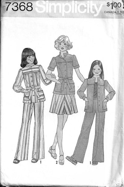 Simplicity 7368 Girls' Shirt-Jacket, Skirt and Pants, Size 10, Uncut, Factory Folded