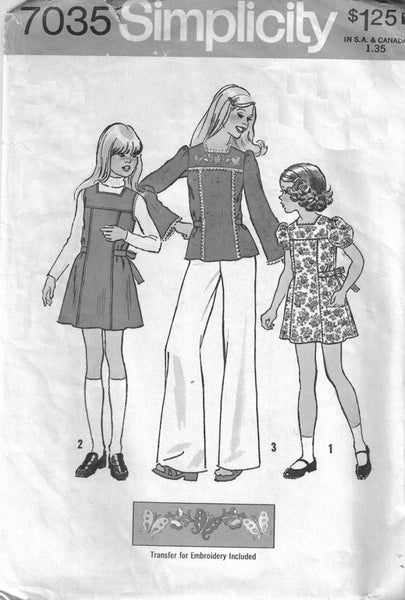 Simplicity 7035 Girls' Short Dress, Jumper or Top, Sewing Pattern, Size 8, Uncut