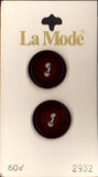 Vintage La Mode 19 mm (3/4 inch) Carded Brown 2-Hole Buttons Two Pieces