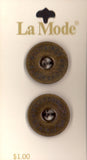 Vintage La Mode 22 mm (approx. 7/8 inch) Carded Antique Gold Shank Buttons Two Pieces