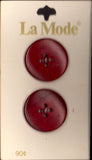 Vintage La Mode 22 mm (approx. 7/8 inch) Carded Burgundy 4-Hole Buttons Two Pieces