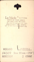 Vintage La Mode 22 mm (approx. 7/8 inch) Carded Raised Burgundy 4-Hole Buttons Two Pieces
