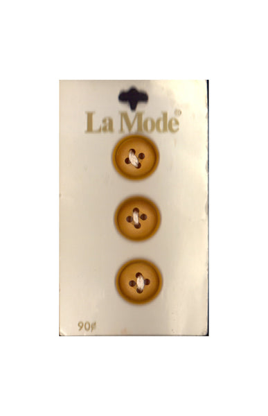 Vintage La Mode 15 mm (5/8 inch) Carded Yellow 4-Hole Buttons Three Pieces