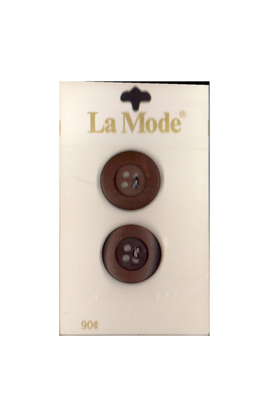 Vintage La Mode 19 mm (3/4 inch) Carded Brown 4-Hole Buttons Two Pieces