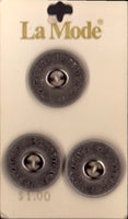 Vintage La Mode 22 mm (approx. 7/8 inch) Carded Antique Silver Shank Buttons Three Pieces