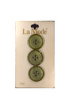 Vintage La Mode 19 mm (3/4 inch) Carded Green 4-Hole Buttons Three Pieces