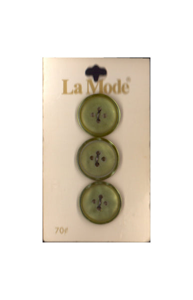Vintage La Mode 19 mm (3/4 inch) Carded Green 4-Hole Buttons Three Pieces