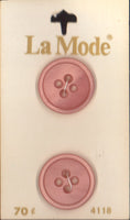 Vintage La Mode 22 mm (7/8 inch) Carded Pink 4-Hole Buttons Two Pieces