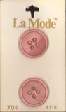 Vintage La Mode 22 mm (7/8 inch) Carded Pink 4-Hole Buttons Two Pieces