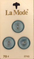 Vintage La Mode 19 mm (3/4 inch) Carded Light Blue 2-Hole Buttons Three Pieces
