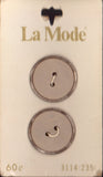 Vintage La Mode 21 mm (7/8 inch) Carded Beige 2-Hole Buttons Two Pieces