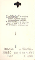 Vintage La Mode 19 mm (3/4 inch) Carded Rust Brown 2-Hole Buttons Three Pieces