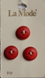 Vintage La Mode 15 mm (5/8 inch) Carded Red 4-Hole Buttons Three Pieces