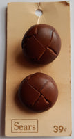 Vintage 1 1/8 inch Carded Chocolate Brown Plastic Leather Look Large Size Dome Shank Buttons 2 Pieces