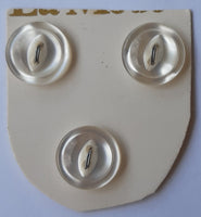 Vintage La Mode  Pearlescent Moonglow White 2-Hole Cat Eye Bevelled Buttons Carded White Three Pieces
