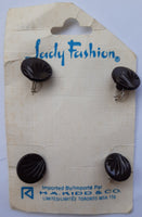 Vintage Lady Fashion 1/2 inch (12 mm) Carded Black Design Shank Buttons Four Pieces