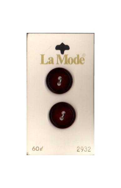 Vintage La Mode 19 mm (3/4 inch) Carded Brown 2-Hole Buttons Two Pieces