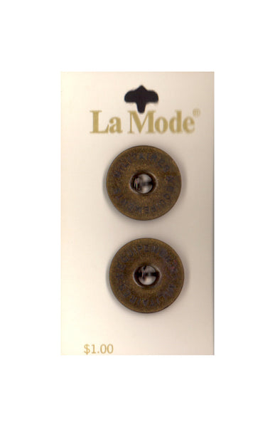 Vintage La Mode 22 mm (approx. 7/8 inch) Carded Antique Gold Shank Buttons Two Pieces
