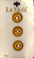 Vintage La Mode 15 mm (5/8 inch) Carded Yellow 4-Hole Buttons Three Pieces