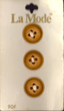 Vintage La Mode 15 mm (5/8 inch) Carded Yellow 4-Hole Buttons Three Pieces