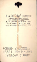 Vintage La Mode 15 mm (5/8 inch) Carded Yellow 4-Hole Buttons Three Pieces