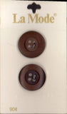 Vintage La Mode 19 mm (3/4 inch) Carded Brown 4-Hole Buttons Two Pieces