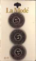 Vintage La Mode 22 mm (7/8 inch) Carded Antique Silver Shank Buttons Three Pieces
