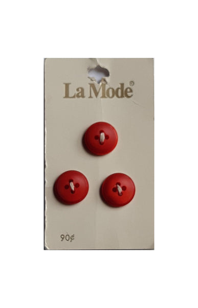 Vintage La Mode 15 mm (5/8 inch) Carded Red 4-Hole Buttons Three Pieces