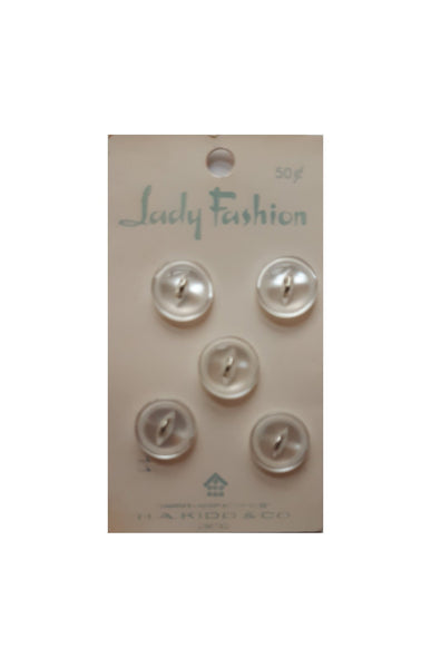 Vintage Lady Fashion 5/8 inch (15 mm) Carded Pearlescent White Moonglow Cat Eye 2-Hole Buttons Five Pieces