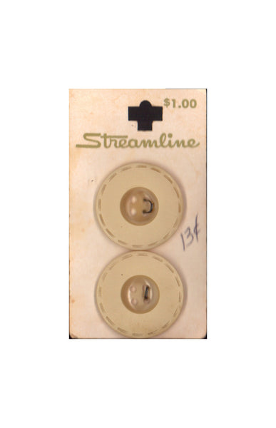 Vintage Streamline approx 3 cm (1.2 inch) Pale Yellow 4-hole Buttons with Decorative Bevel 2 Pieces