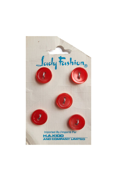 Vintage Lady Fashion approx. 1/2 inch (12 mm) Carded Dark Orange Slightly Pearlescent 2-Hole Buttons Five Pieces