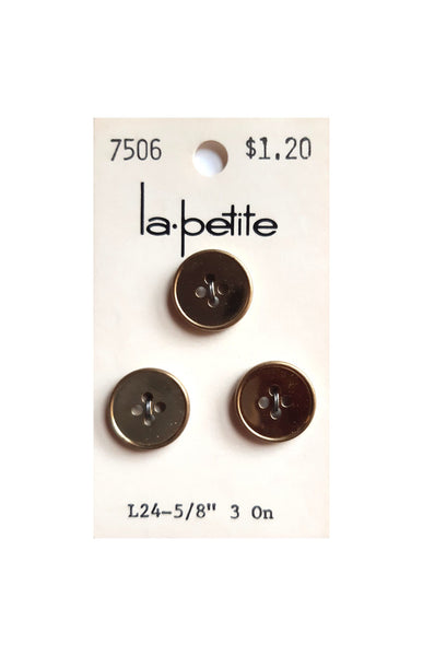 Vintage La Petite 5/8 inch (15 mm) Carded Gold 4-Hole Buttons, Three Pieces