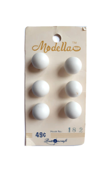 Vintage Modella approx. 13 mm Carded White Dome Shank Buttons Six Pieces