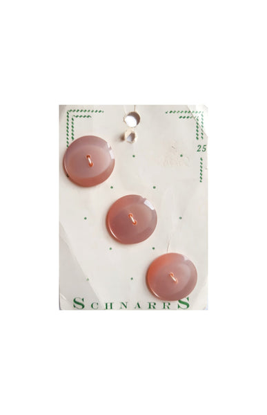 Vintage Schnarrs approx. 7/8 inch (22 mm) Carded Pale Pink Pearlescent Moonglow 2-Hole Buttons Three Pieces