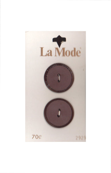Vintage La Mode 22 mm (7/8 inch) Carded Brown 2-Hole Buttons Two Pieces