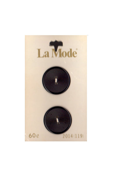 Vintage La Mode 22 mm (7/8 inch) Carded Black 2-Hole Buttons Two Pieces