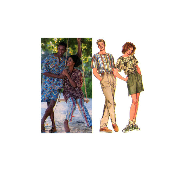 Simplicity 9025 Unisex Pull-on Pants or Shorts and Top, Uncut, Factory Folded Sewing Pattern Multi Size 30-40