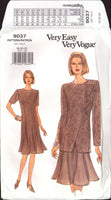 Vogue 9037 Asymmetrical Flounced Jacket and Dress, Uncut, Factory Folded, Sewing Pattern Plus Size 18-22