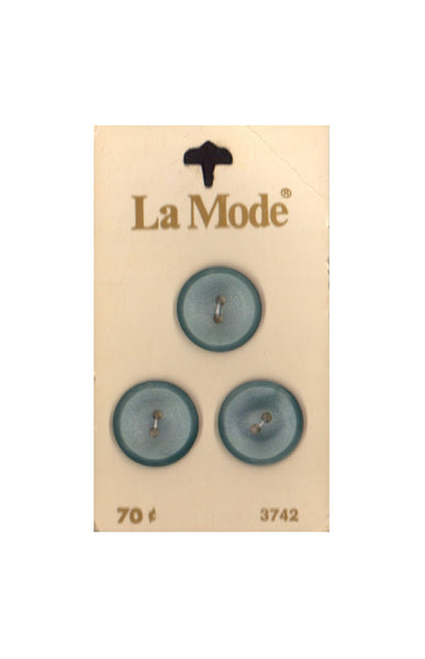 Vintage La Mode 19 mm (3/4 inch) Carded Light Blue 2-Hole Buttons Three Pieces