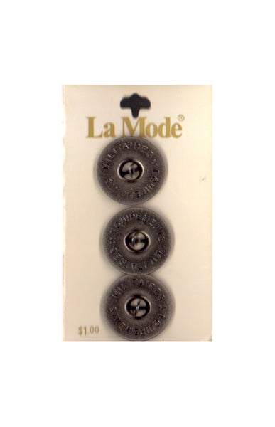 Vintage La Mode 22 mm (7/8 inch) Carded Antique Silver Shank Buttons Three Pieces