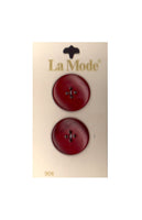 Vintage La Mode 22 mm (approx. 7/8 inch) Carded Burgundy 4-Hole Buttons Two Pieces